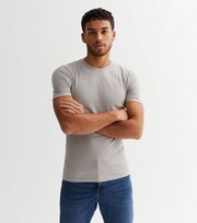 New Look Pale Grey Crew Neck Muscle Fit T-Shirt